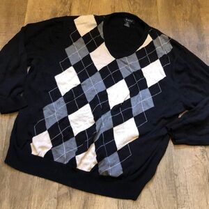 Harbor Bay Argyle Lightweight‎ Long Sleeve V-Neck Sweater